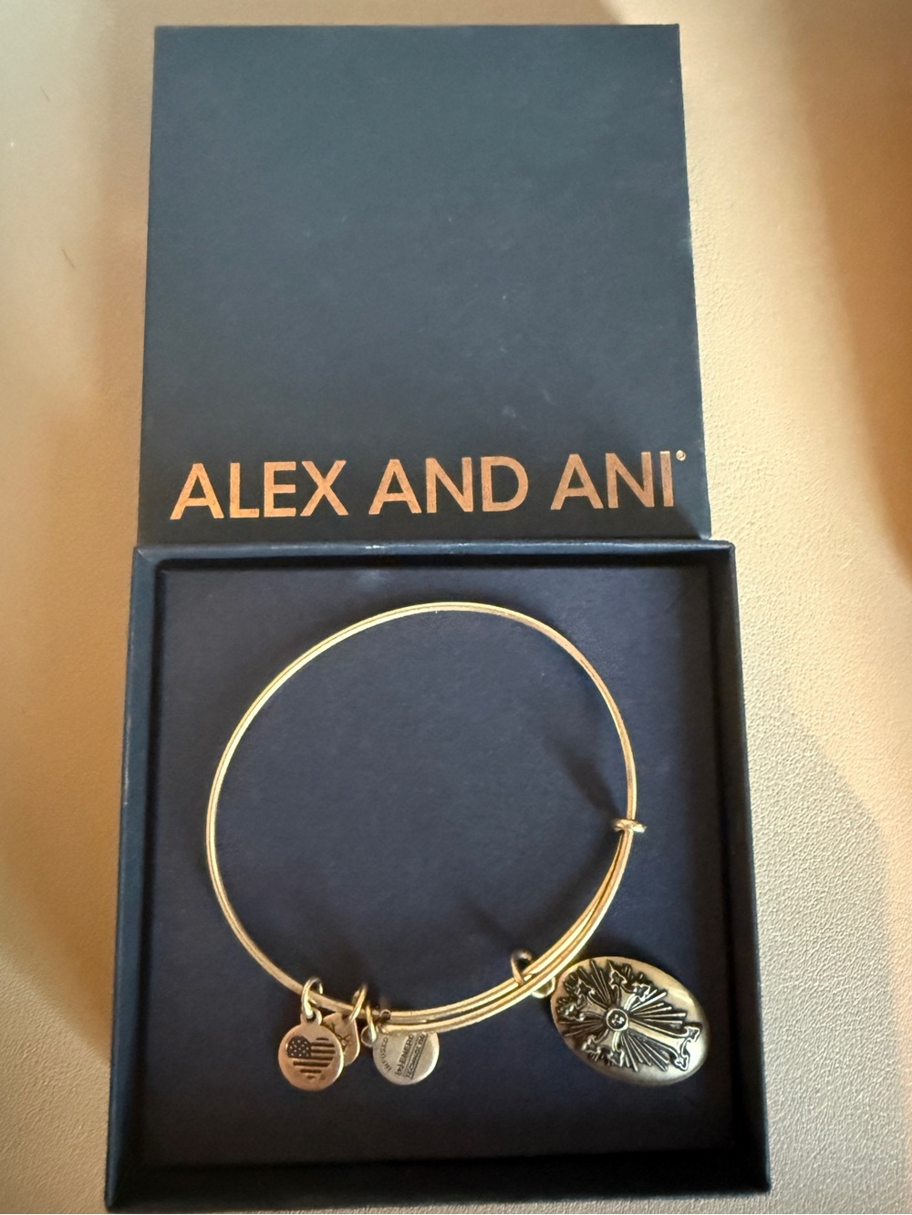 Alex and Ani Gold Cross Charm Expandable Bangle Bracelet